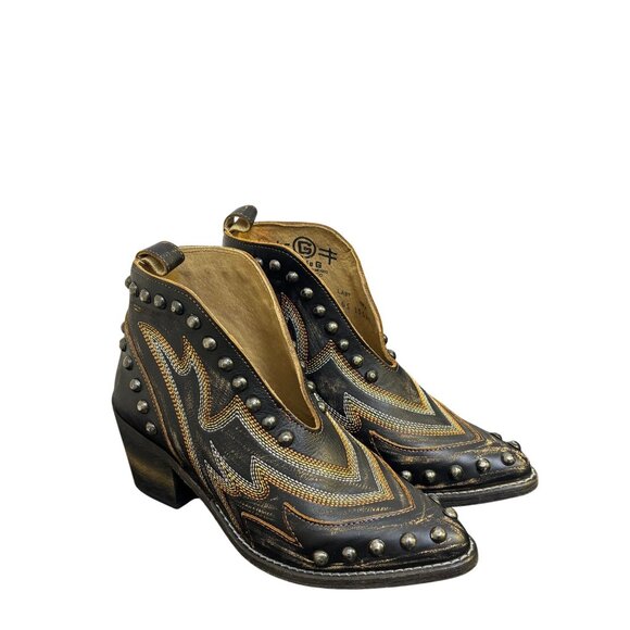 Cirkle G Leather Studded Ankle Booties Brown Size 7.5 - Picture 2 of 9